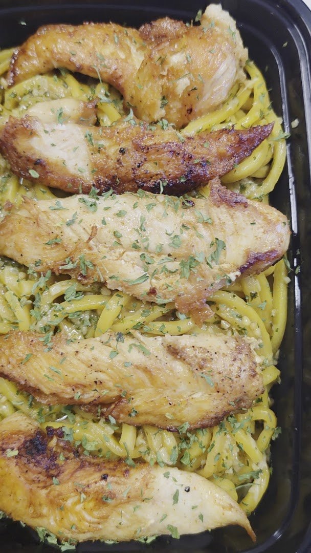 Takeout counter for hearty lunch and dinner plates.